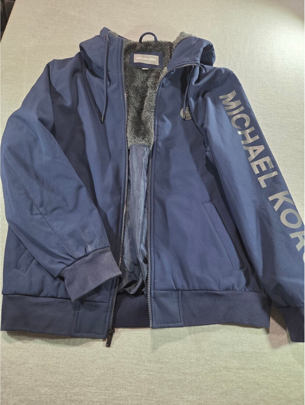 Michael Kors navy faux fur lined hooded jacket
